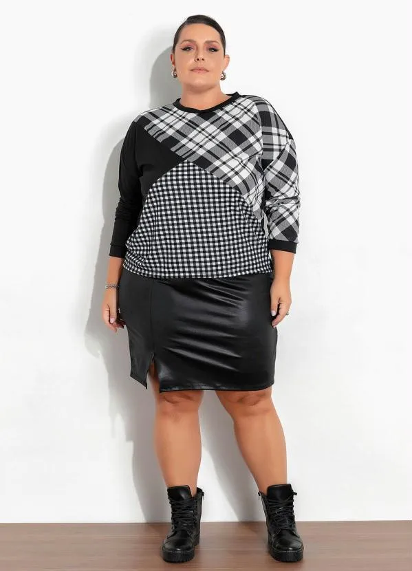 Marguerite - Blusa Xadrez e Preta com Recortes Plus Size 4