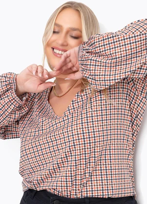 Marguerite - Blusa Xadrez Marrom em Malha Fria - MARGUERITE