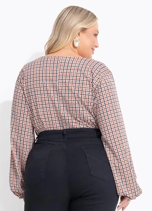 Marguerite - Blusa Xadrez Marrom em Malha Fria - MARGUERITE