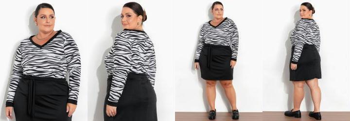 Blusa Zebra com Decote V Plus Size