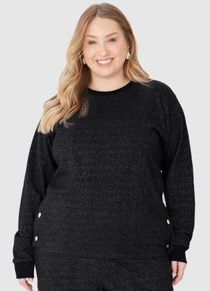 Malwee - Blusão Alongado em Moletinho Lurex Preto - MALWEE