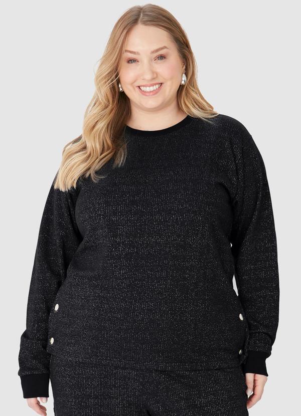 Malwee - Blusão Alongado em Moletinho Lurex Preto