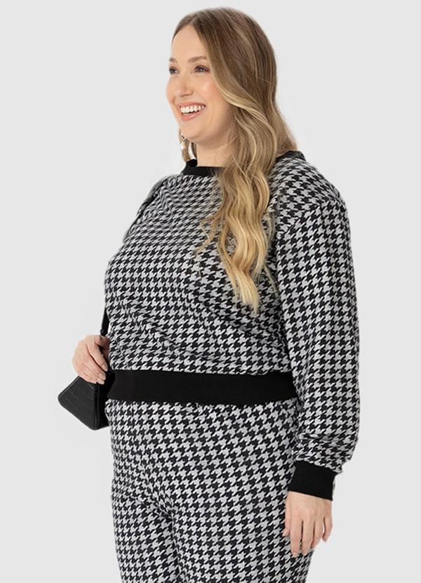 Malwee - Blusão Feminino Pied de Poule Plus Preto