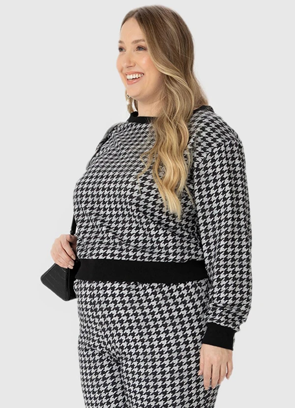 Malwee - Blusão Feminino Pied de Poule Plus Preto