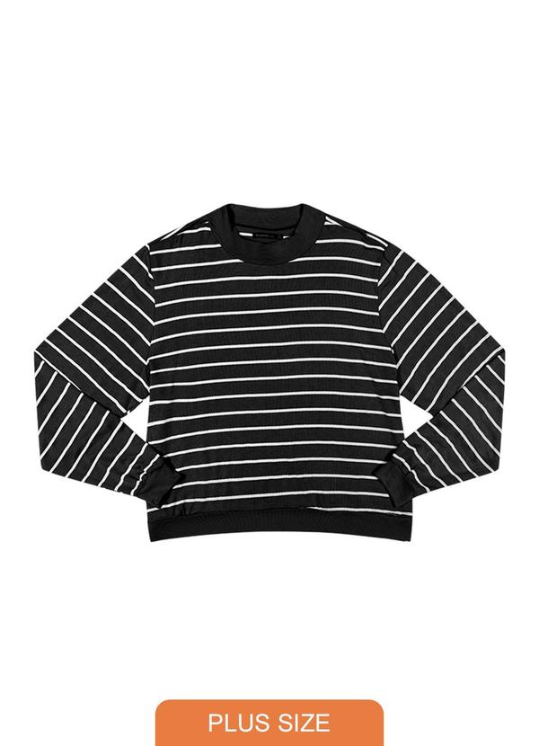 Rezzato - Blusão Listrado Gola Alta Plus Size Preto