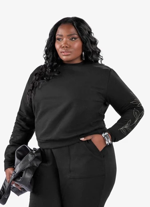 Secret Glam - Blusão Moletom Plus Size Preto - SECRET GLAM