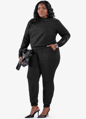 Secret Glam - Blusão Moletom Plus Size Preto - SECRET GLAM