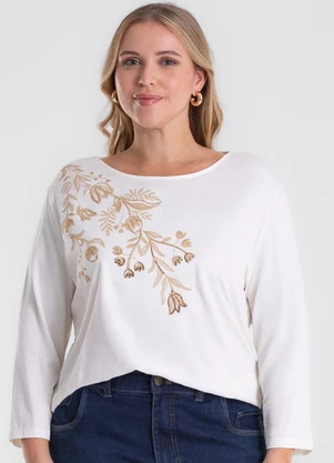 Secret Glam - Busa de Manga Longa Bordado Plus Size Bege - SECRET GLAM