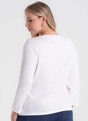 Secret Glam - Busa de Manga Longa Bordado Plus Size Bege - SECRET GLAM
