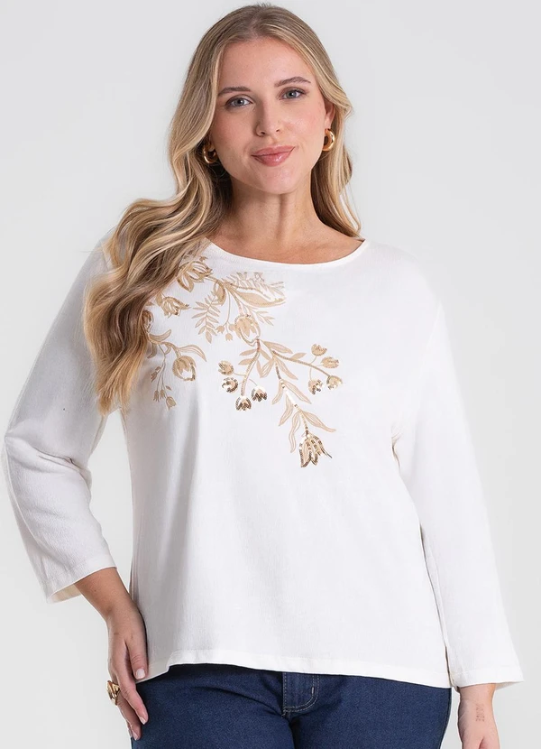 Secret Glam - Busa de Manga Longa Bordado Plus Size Bege 4