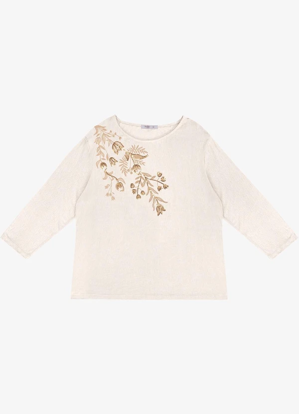 Secret Glam - Busa de Manga Longa Bordado Plus Size Bege 5