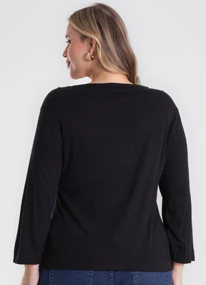 Secret Glam - Busa de Manga Longa Bordado Plus Size Preto - SECRET GLAM