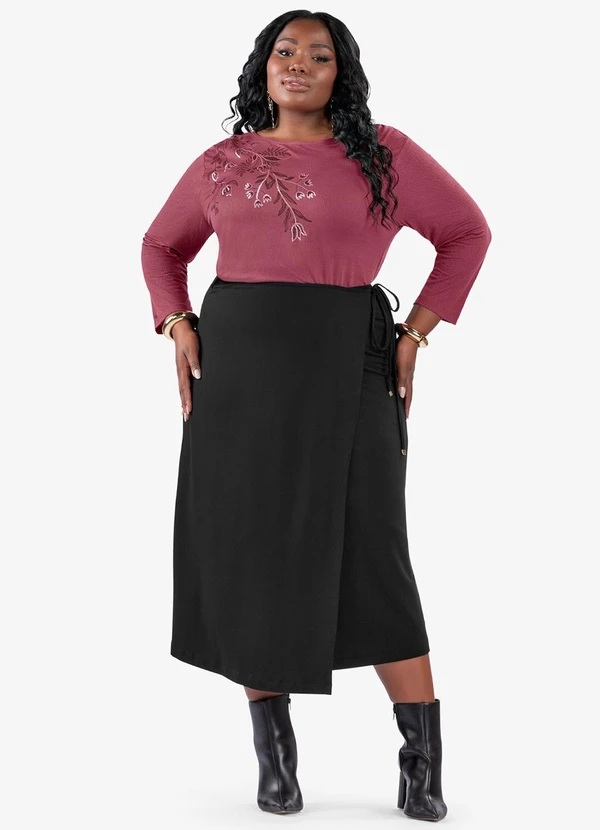 Secret Glam - Busa de Manga Longa Bordado Plus Size Vermelho