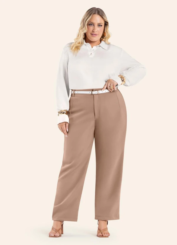 Secret Glam - Camisa Feminina Manga Longa Viscose Bege
