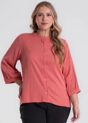 Secret Glam - Camisa Manga 3/4 Gola Padre Plus Size Laranja - SECRET GLAM
