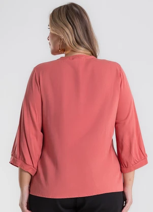 Secret Glam - Camisa Manga 3/4 Gola Padre Plus Size Laranja - SECRET GLAM