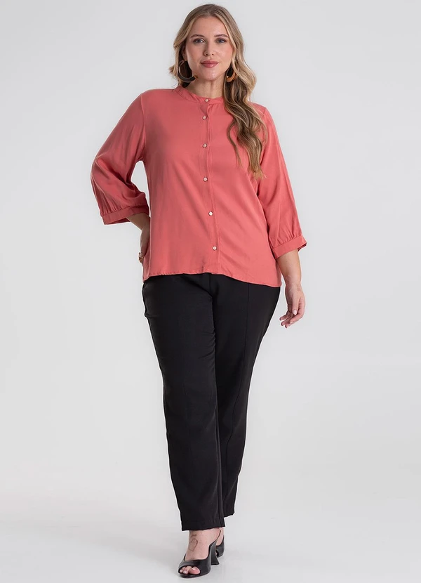 Secret Glam - Camisa Manga 3/4 Gola Padre Plus Size Laranja 3