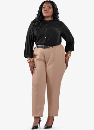 Secret Glam - Camisa Manga 3/4 Gola Padre Plus Size Preto - SECRET GLAM