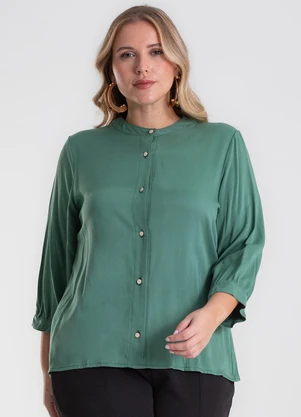 Secret Glam - Camisa Manga 3/4 Gola Padre Plus Size Verde - SECRET GLAM