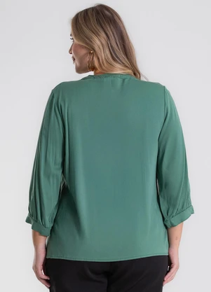 Secret Glam - Camisa Manga 3/4 Gola Padre Plus Size Verde - SECRET GLAM