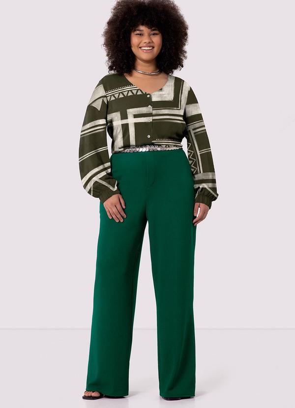 Lunender Mais Mulher - Camisa Manga Longa Bufante Plus Size Estampada Verde 2