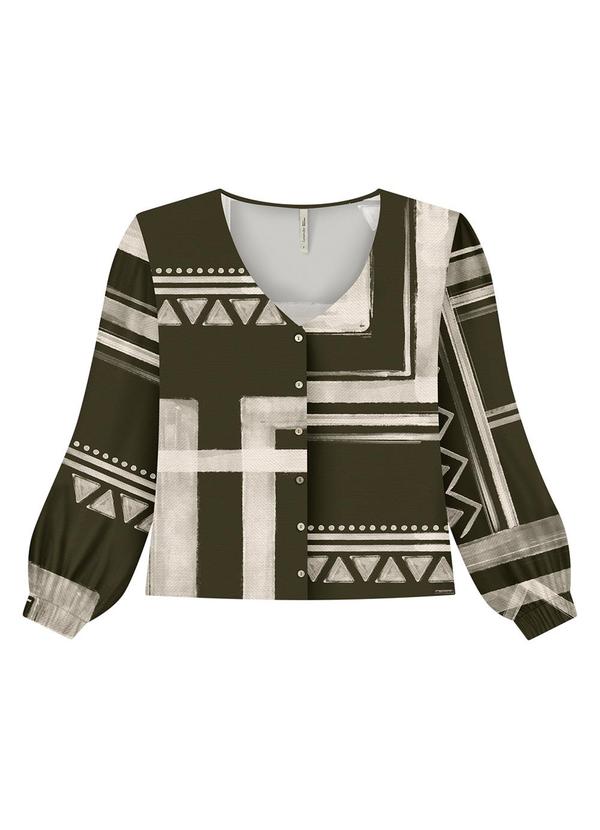 Lunender Mais Mulher - Camisa Manga Longa Bufante Plus Size Estampada Verde 3