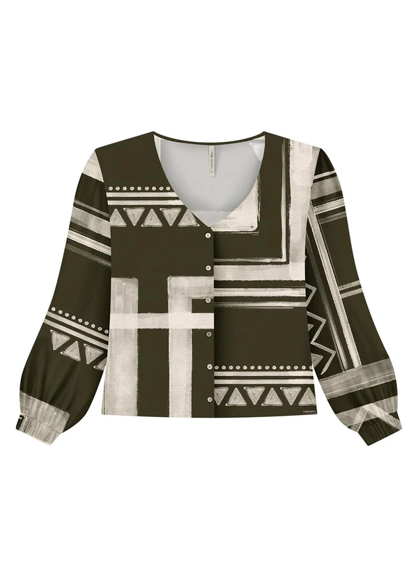 Lunender Mais Mulher - Camisa Manga Longa Bufante Plus Size Estampada Verde 3