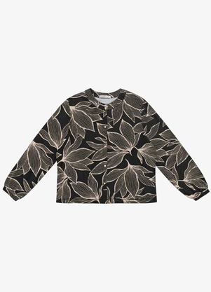Secret Glam - Camisa Manga Longa Estampada Plus Size Preto - SECRET GLAM