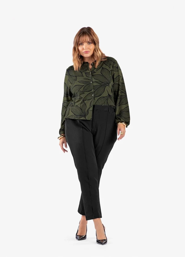 Secret Glam - Camisa Manga Longa Estampada Plus Size Verde