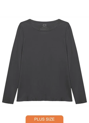 Basicamente - Camiseta Babylook Gola C Plus Cinza Ardósia - BASICAMENTE