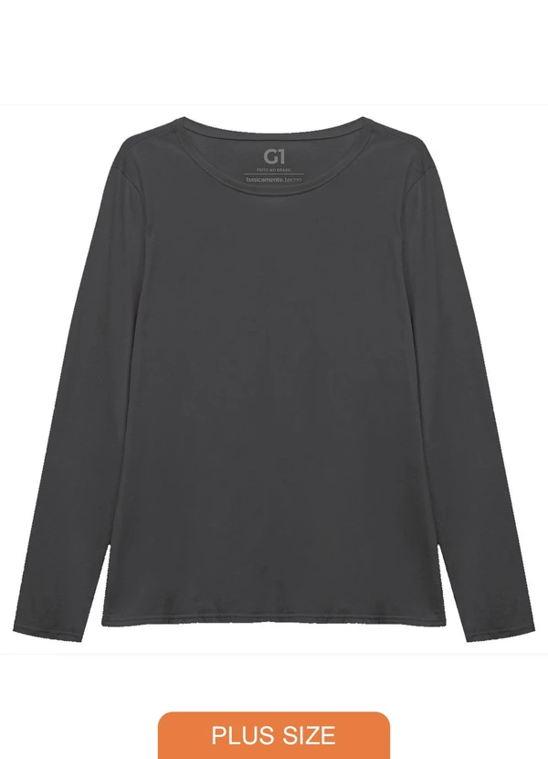 Basicamente - Camiseta Babylook Gola C Plus Cinza Ardósia