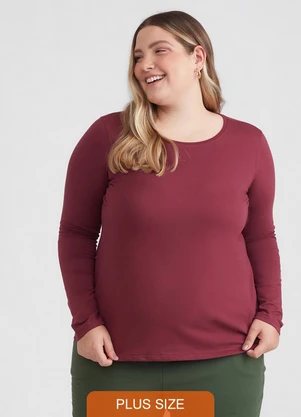 Basicamente - Camiseta Babylook Gola C Plus Vermelho Vinho - BASICAMENTE