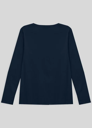 Basicamente - Camiseta Babylook Manga Longa Gola C Plus Azul - BASICAMENTE