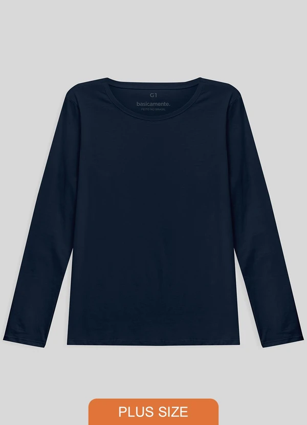 Basicamente - Camiseta Babylook Manga Longa Gola C Plus Azul