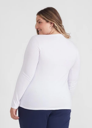 Basicamente - Camiseta Babylook Manga Longa Gola C Plus Branco - BASICAMENTE
