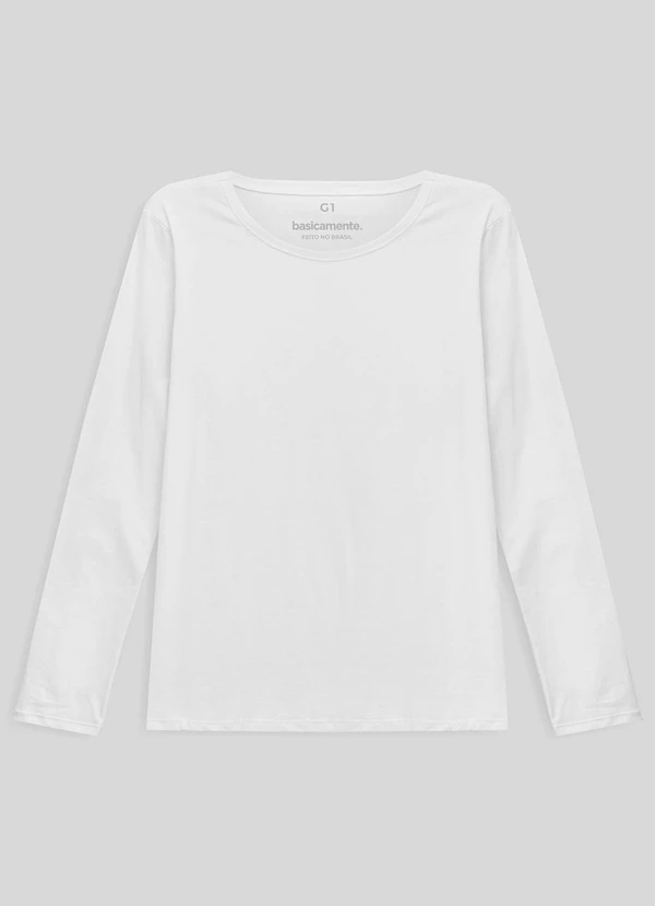 Basicamente - Camiseta Babylook Manga Longa Gola C Plus Branco 3
