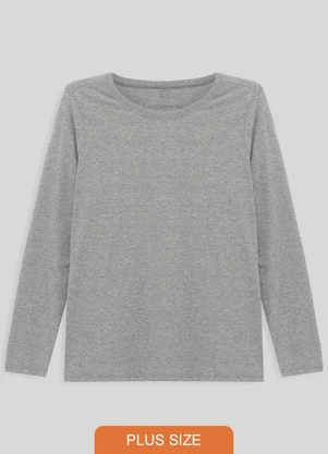 Basicamente - Camiseta Babylook Manga Longa Gola C Plus Cinza - BASICAMENTE
