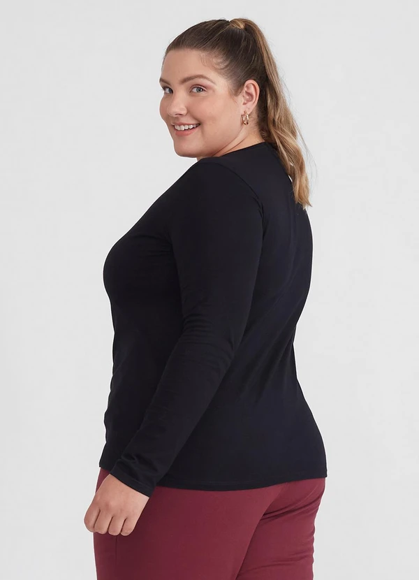 Basicamente - Camiseta Babylook Manga Longa Gola C Plus Preto 2