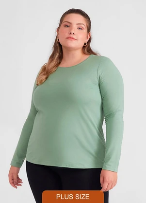 Basicamente - Camiseta Babylook Manga Longa Gola C Plus Verde - BASICAMENTE