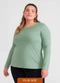 Basicamente - Camiseta Babylook Manga Longa Gola C Plus Branco - variação: Verde