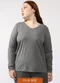 Basicamente - Camiseta Babylook Manga Longa Gola V Plus Preto - variação: Cinza