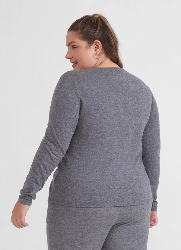 Basicamente - Camiseta Básica Manga Longa Plus Cinza 2