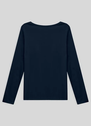 Basicamente - Camiseta Básica Manga Longa Plus Feminina Azul - BASICAMENTE