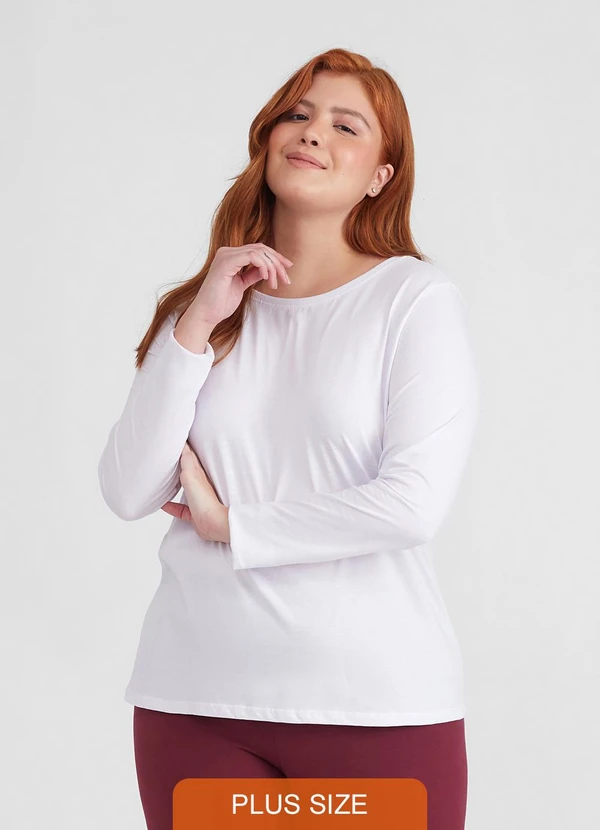 Basicamente - Camiseta Básica Manga Longa Plus Feminina