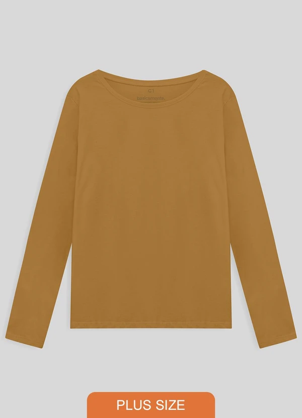 Basicamente - Camiseta Básica Manga Longa Plus Feminina