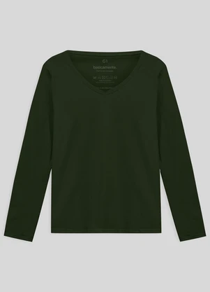 Basicamente - Camiseta Slim Gola V Manga Longa Plus Verde - BASICAMENTE