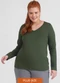 Basicamente - Camiseta Slim Gola V Manga Longa Plus Verde - variação: Verde