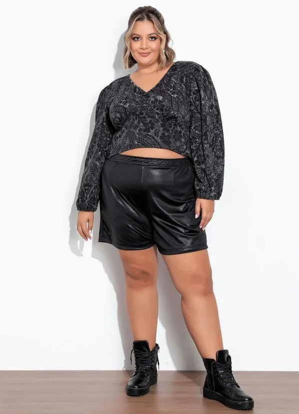 Marguerite - Cropped Floral Preto Mangas Bufantes Plus Size 3