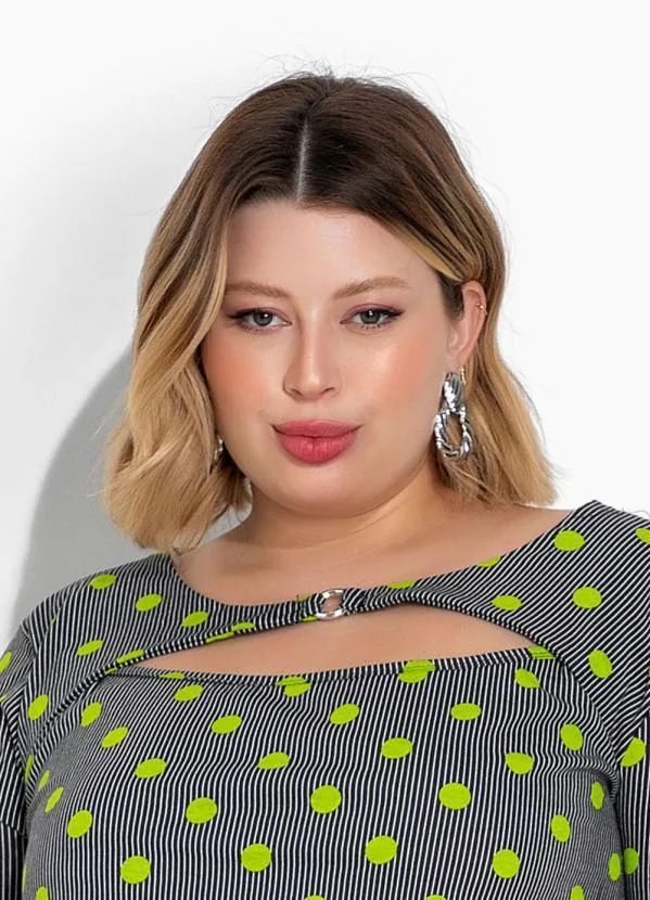 Marguerite - Cropped Poá e Listras Recorte Vazado Plus Size 3
