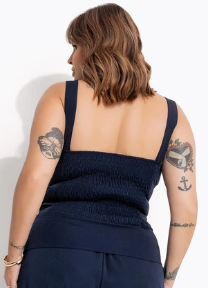 Marguerite - Blusa Azul Marinho em Crepe Plano - MARGUERITE